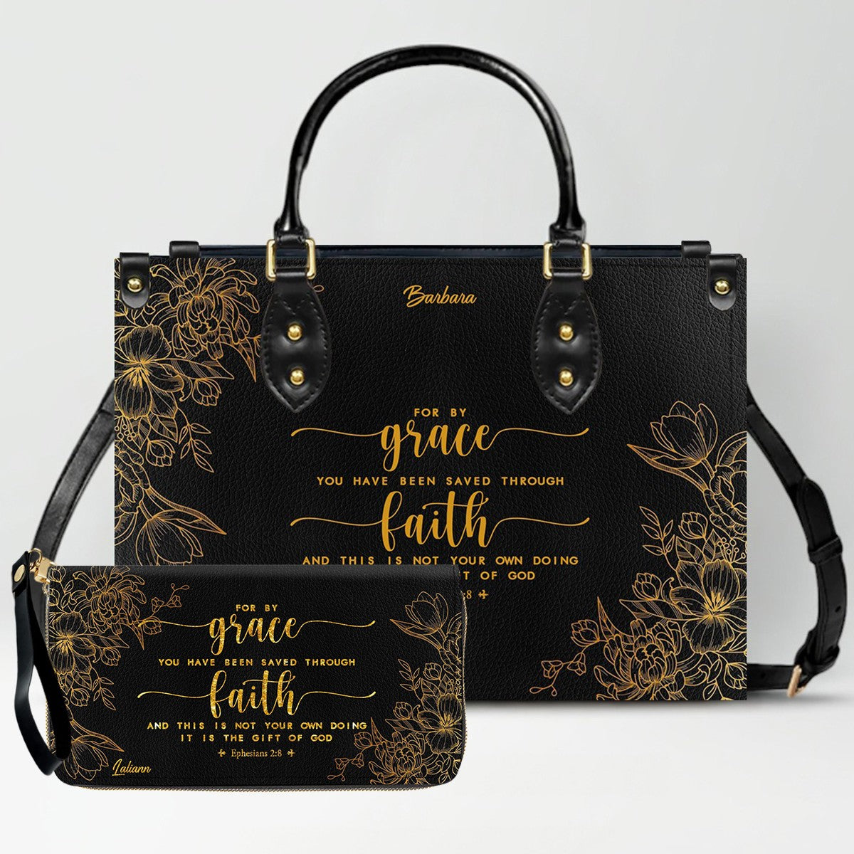 Personalized Leather Handbag Black with Bible Verse – Christian Gifts – Custom Christian Purse by CHRISTIANARTBAG CAB012626
