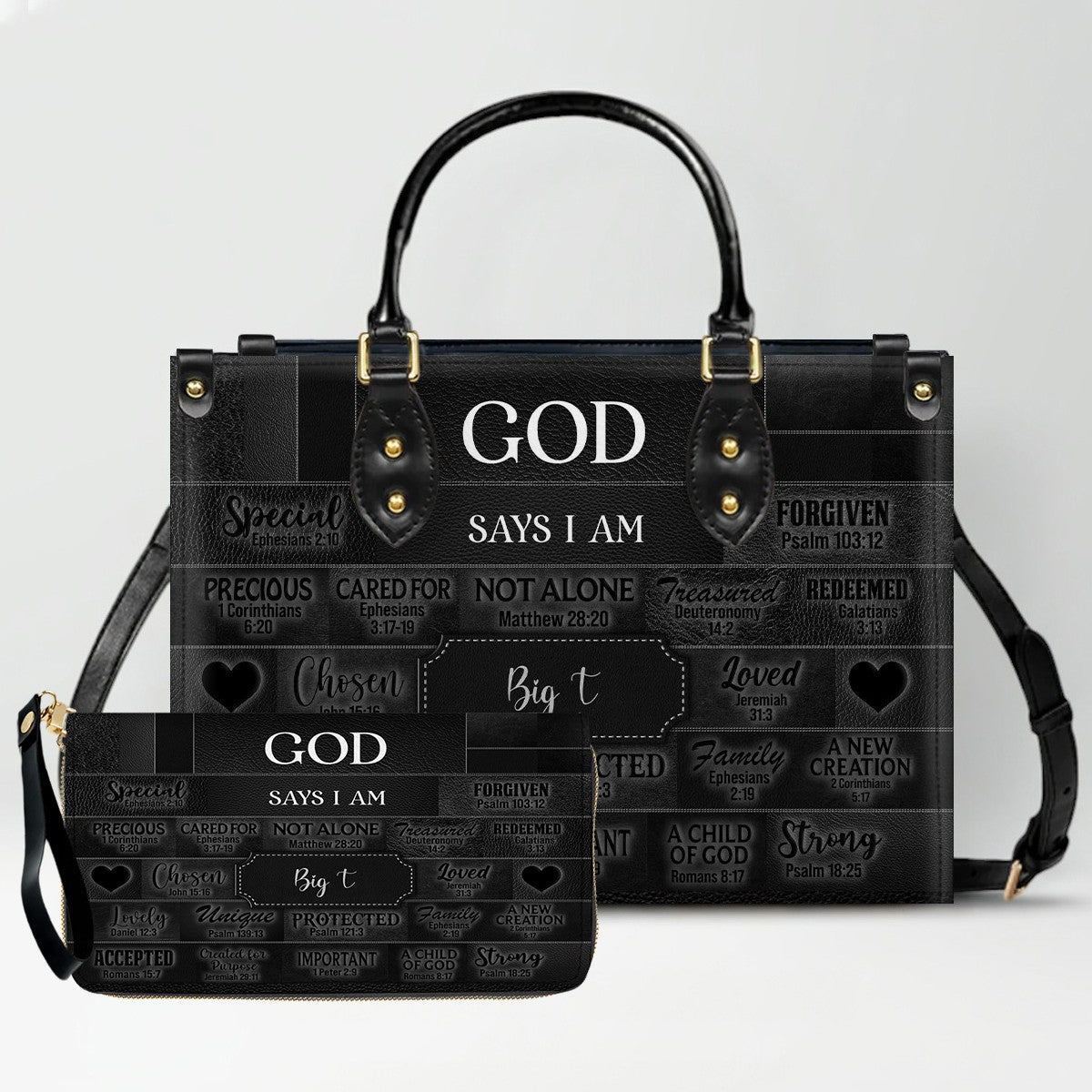 Personalized Leather Handbag & Long Wallet Set – GOD Says I Am Christian Gift for Women