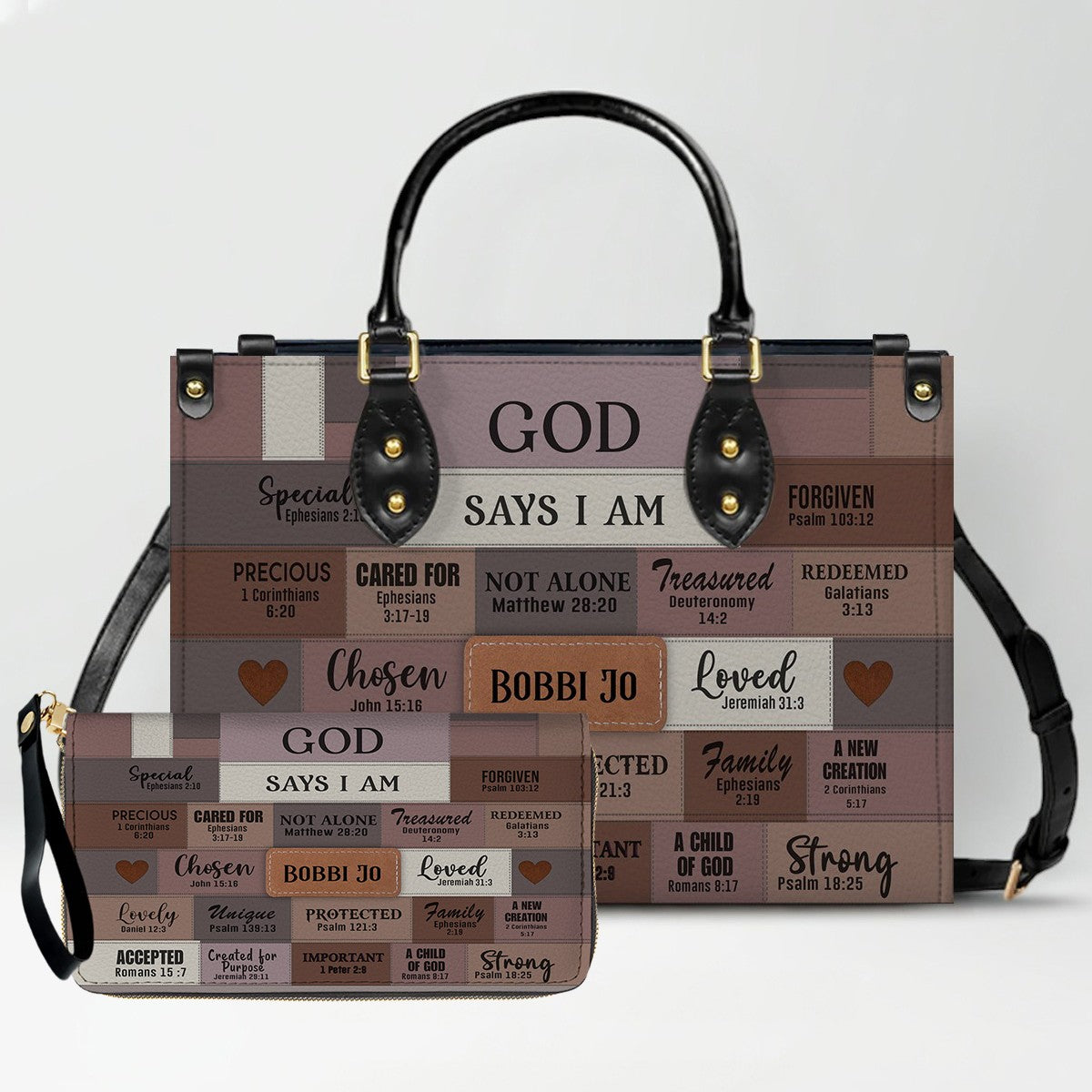 Personalized Leather Handbag & Long Wallet Set – GOD Says I Am Christian Gift for Women
