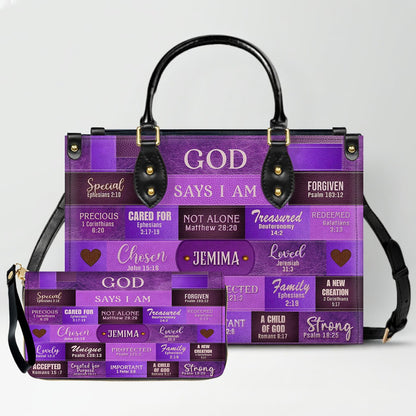 Personalized Leather Handbag & Long Wallet Set – GOD Says I Am Christian Gift for Women
