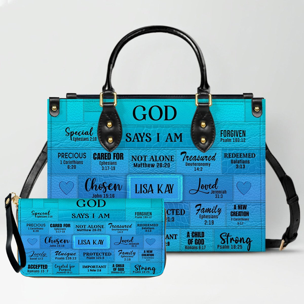 Personalized Leather Handbag & Long Wallet Set – GOD Says I Am Christian Gift for Women