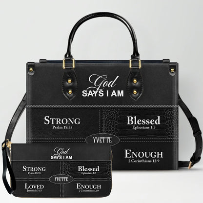 Personalized “God Says I Am” Leather Handbag for Christian Women – Custom Name & Color | CHRISTIANARTBAG 0111725