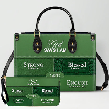 Personalized “God Says I Am” Leather Handbag for Christian Women – Custom Name & Color | CHRISTIANARTBAG 0111725