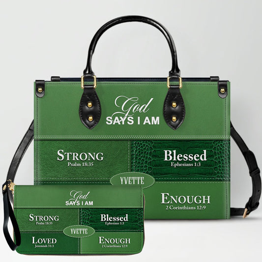 Personalized “God Says I Am” Leather Handbag for Christian Women – Custom Name & Color | CHRISTIANARTBAG 0111725