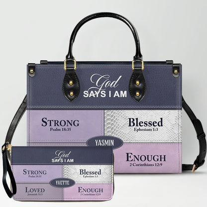 Personalized “God Says I Am” Leather Handbag for Christian Women – Custom Name & Color | CHRISTIANARTBAG 0111725