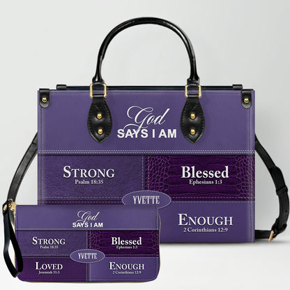 Personalized “God Says I Am” Leather Handbag for Christian Women – Custom Name & Color | CHRISTIANARTBAG 0111725