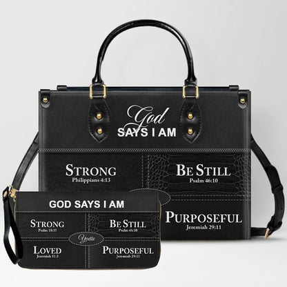 Personalized “God Says I Am” Leather Handbag for Christian Women – Custom Name & Color | CHRISTIANARTBAG 0111825