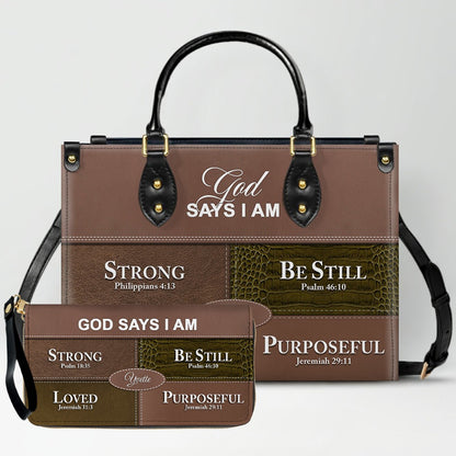 Personalized “God Says I Am” Leather Handbag for Christian Women – Custom Name & Color | CHRISTIANARTBAG 0111825