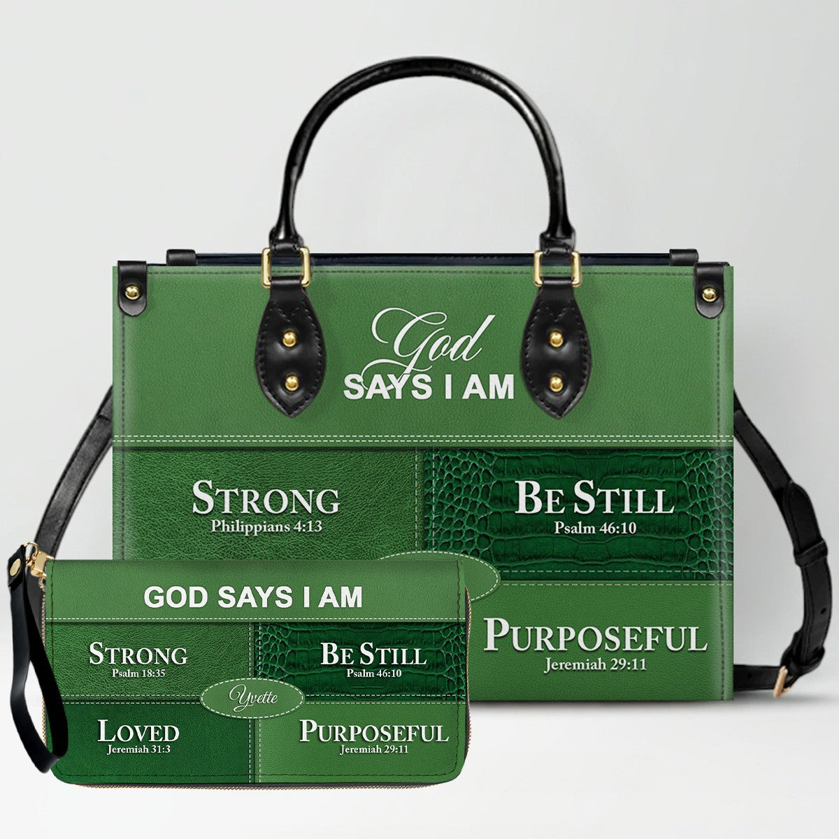 Personalized “God Says I Am” Leather Handbag for Christian Women – Custom Name & Color | CHRISTIANARTBAG 0111825