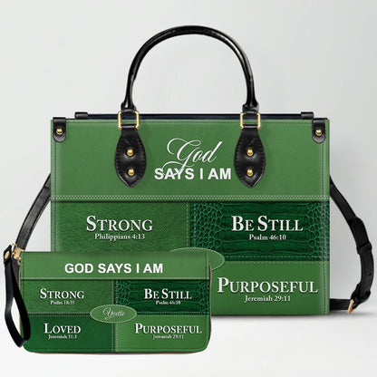 Personalized “God Says I Am” Leather Handbag for Christian Women – Custom Name & Color | CHRISTIANARTBAG 0111825