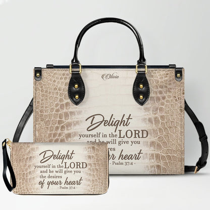 Personalized Christian Leather Handbag & Long Wallet Set – Custom Bible Verse Gift for Women