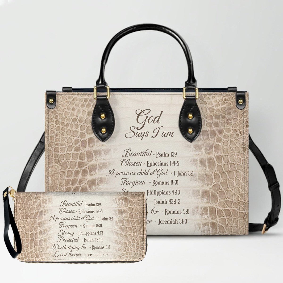 Personalized Christian Leather Handbag & Long Wallet Set – Custom Bible Verse Gift for Women