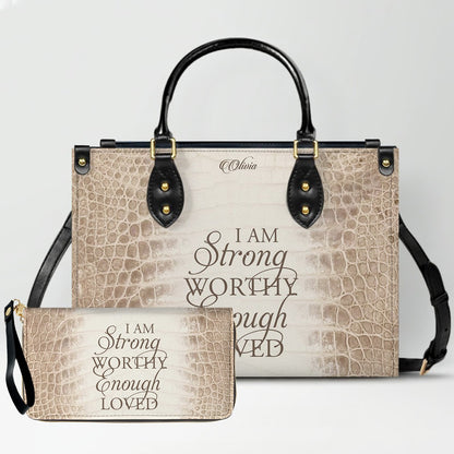 Personalized Christian Leather Handbag & Long Wallet Set – Custom Bible Verse Gift for Women