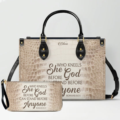 Personalized Christian Leather Handbag & Long Wallet Set – Custom Bible Verse Gift for Women