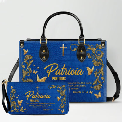 Personalized Christian Leather Handbag with Free Clutch – Custom Name & Bible Verse Meaning – Luxury Faith Gift for Women