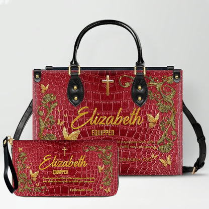 Personalized Christian Leather Handbag with Free Clutch – Custom Name & Bible Verse Meaning – Luxury Faith Gift for Women