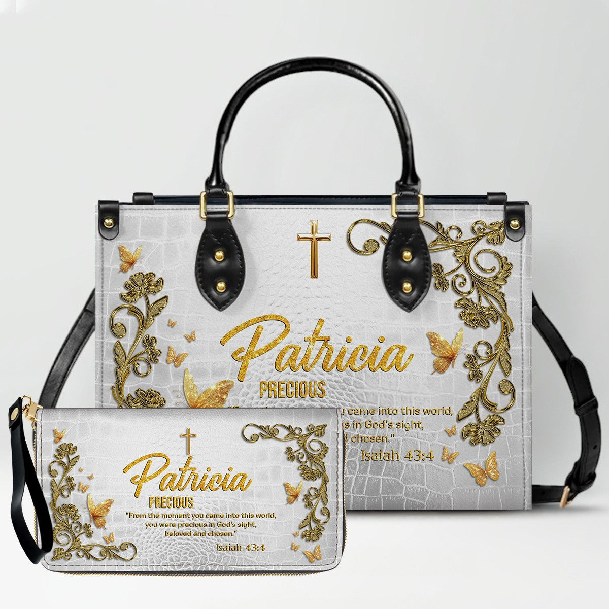 Personalized Leather Handbag With Long Wallet - Uncover the sacred meaning of your name - Custom Name & Color - CAB020626