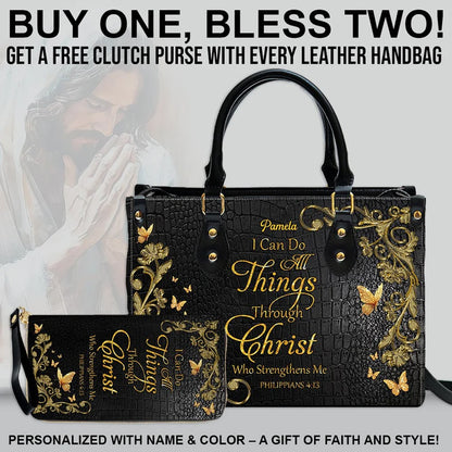 Personalized Leather Handbag with Custom Name & Bible Verse - Personalized Christian Leather Handbag & Wallet Set | CHRISTIANARTBAG™