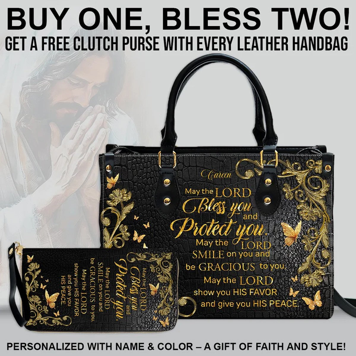 Personalized Leather Handbag with Custom Name & Bible Verse - Personalized Christian Leather Handbag & Wallet Set | CHRISTIANARTBAG™