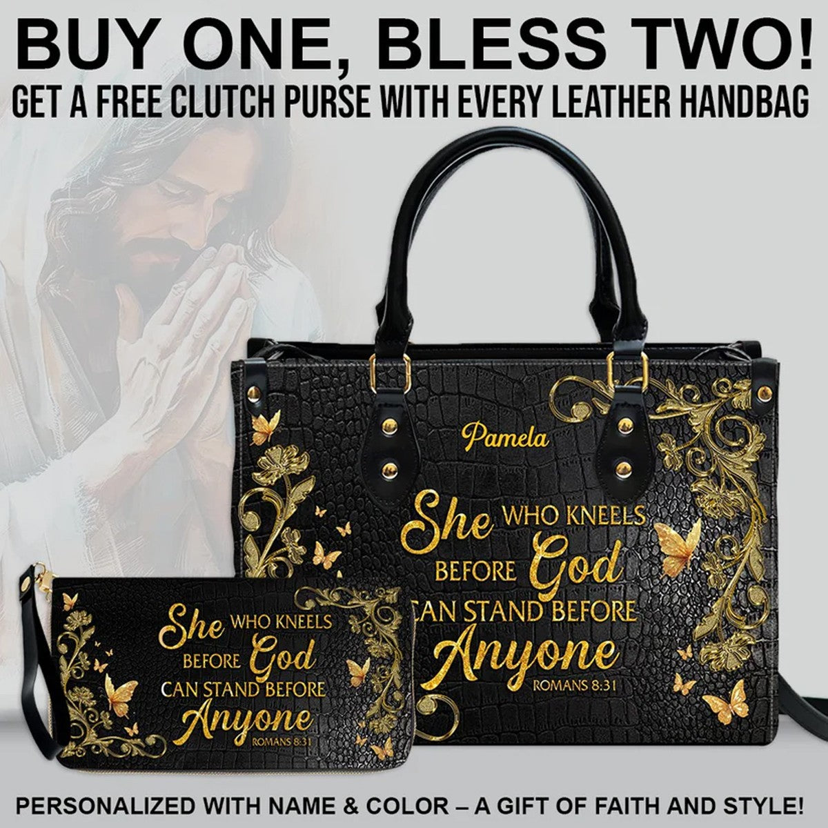 Personalized Leather Handbag with Custom Name & Bible Verse - Personalized Christian Leather Handbag & Wallet Set | CHRISTIANARTBAG™