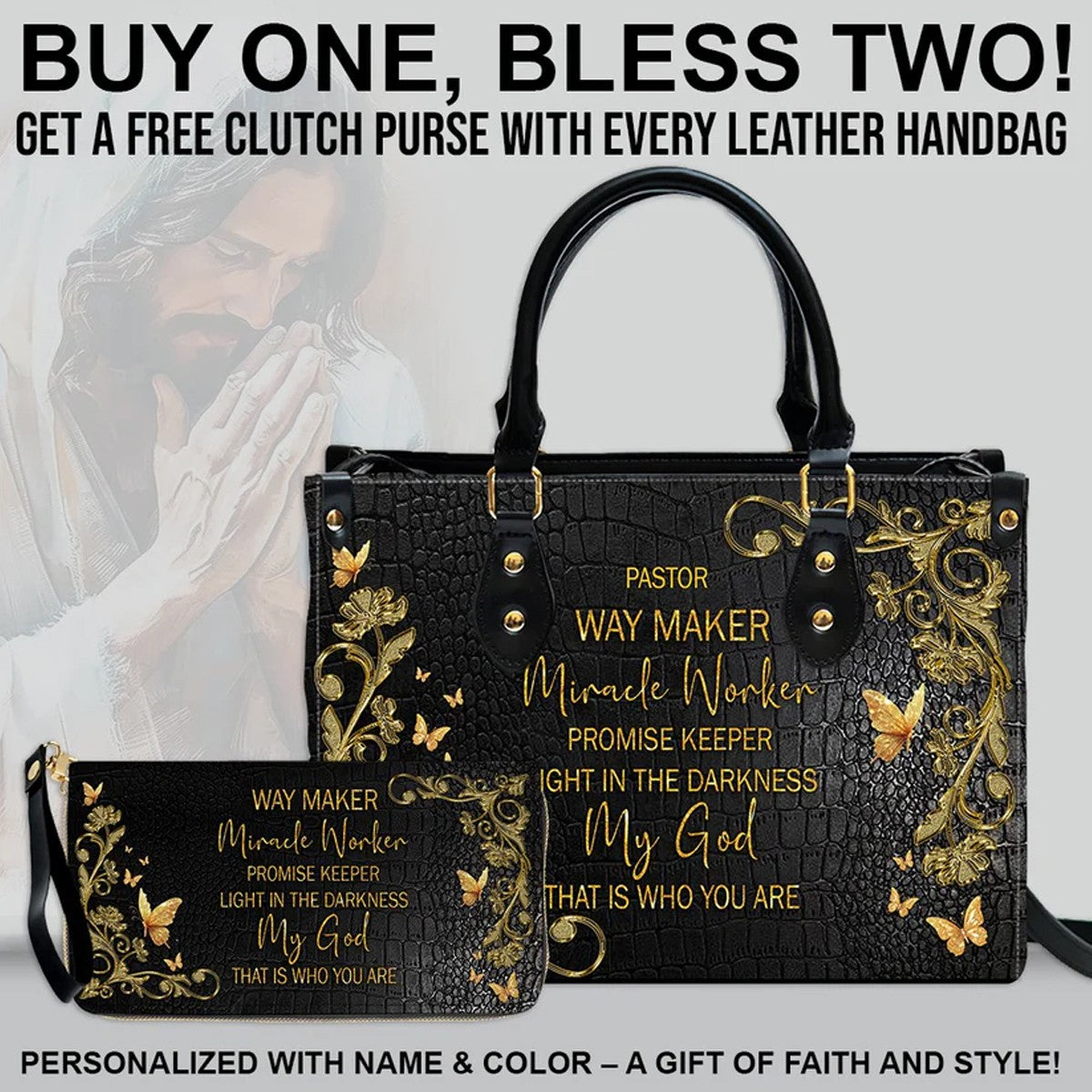 Personalized Leather Handbag with Custom Name & Bible Verse - Personalized Christian Leather Handbag & Wallet Set | CHRISTIANARTBAG™