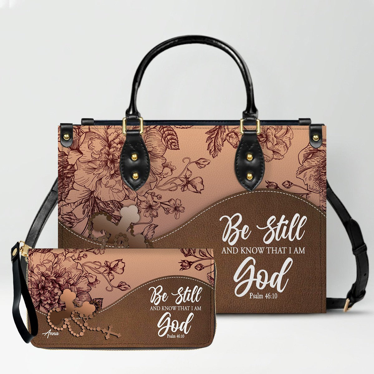 SET – Personalized Leather Handbag & Clutch | Christian Gift by CHRISTIANARTBAG
