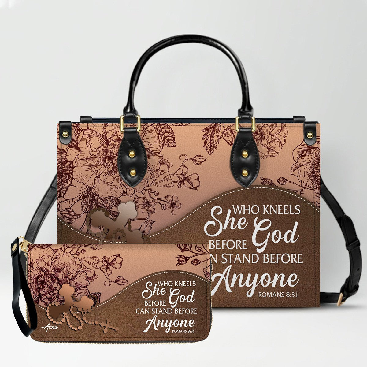 SET – Personalized Leather Handbag & Clutch | Christian Gift by CHRISTIANARTBAG