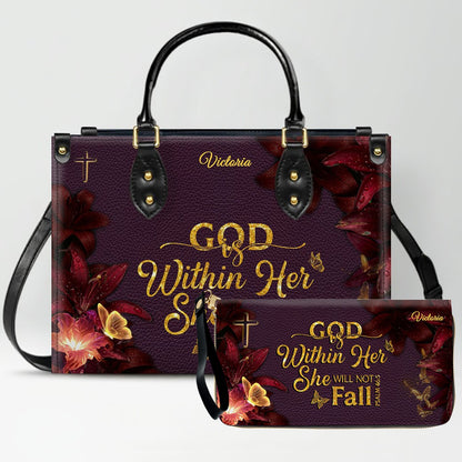 Set Personalized Leather Handbag With Long Wallet – Custom Name & Bible Verse | Burgundy Christian Gift for Women – CHRISTIANARTBAG