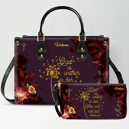 Set Personalized Leather Handbag With Long Wallet – Custom Name & Bible Verse | Burgundy Christian Gift for Women – CHRISTIANARTBAG