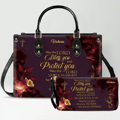 Set Personalized Leather Handbag With Long Wallet – Custom Name & Bible Verse | Burgundy Christian Gift for Women – CHRISTIANARTBAG