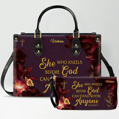 Set Personalized Leather Handbag With Long Wallet – Custom Name & Bible Verse | Burgundy Christian Gift for Women – CHRISTIANARTBAG