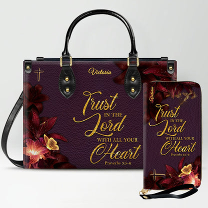 Set Personalized Leather Handbag With Long Wallet – Custom Name & Bible Verse | Burgundy Christian Gift for Women – CHRISTIANARTBAG