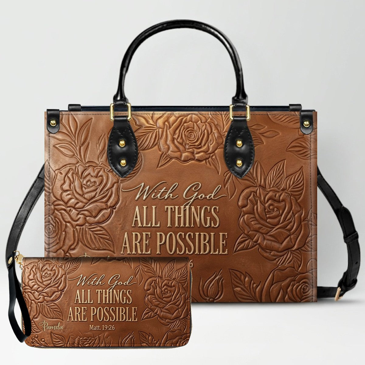 Personalized Leather Handbag with Bible Verse "With God All Things Are Possible" | CHRISTIANARTBAG 01073026