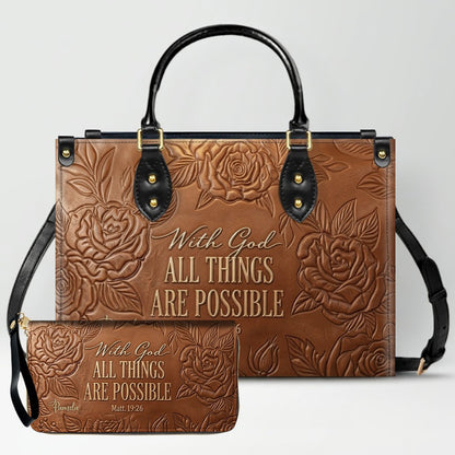 Personalized Leather Handbag with Bible Verse "With God All Things Are Possible" | CHRISTIANARTBAG 01073026