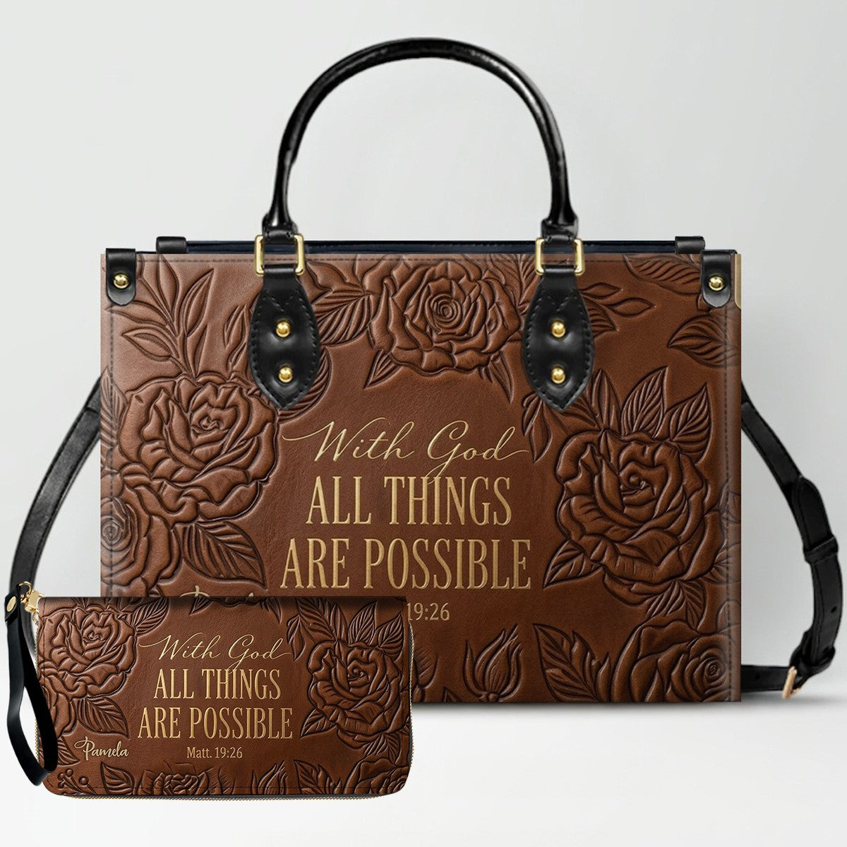 Personalized Leather Handbag with Bible Verse "With God All Things Are Possible" | CHRISTIANARTBAG 01073026