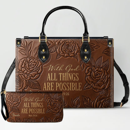 Personalized Leather Handbag with Bible Verse "With God All Things Are Possible" | CHRISTIANARTBAG 01073026
