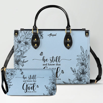 Personalized Leather Handbag Cool Blue & Wallet Set for Women – Custom Name & Bible Verse – Christian Gift | CHRISTIANARTBAG