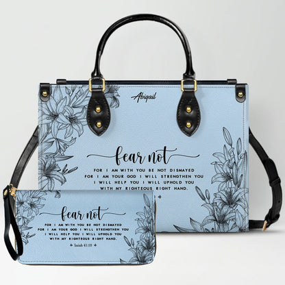 Personalized Leather Handbag Cool Blue & Wallet Set for Women – Custom Name & Bible Verse – Christian Gift | CHRISTIANARTBAG