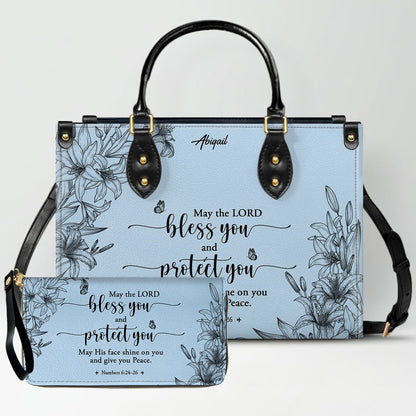 Personalized Leather Handbag Cool Blue & Wallet Set for Women – Custom Name & Bible Verse – Christian Gift | CHRISTIANARTBAG