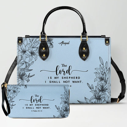 Personalized Leather Handbag Cool Blue & Wallet Set for Women – Custom Name & Bible Verse – Christian Gift | CHRISTIANARTBAG