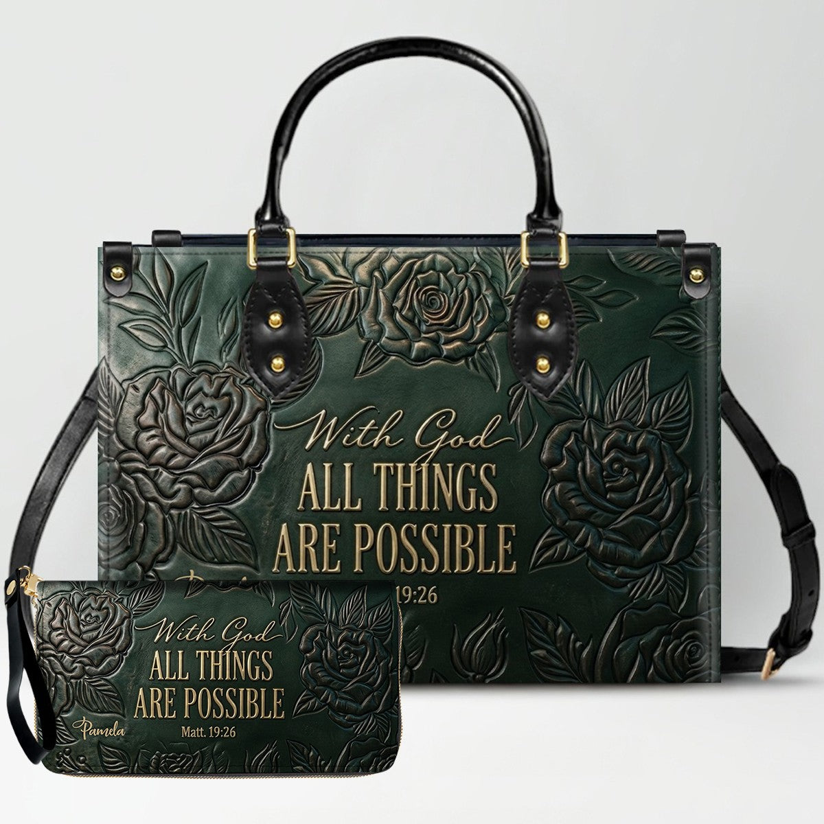 Personalized Leather Handbag with Bible Verse "With God All Things Are Possible" | CHRISTIANARTBAG 01073026