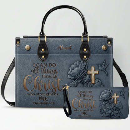 Personalized Christian Leather Handbag and Matching Wallet Set with Bible Verse Philippians 4:13 | Custom Name Gift - CHRISTIANARTBAG 02072726