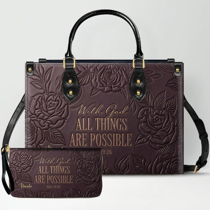 Personalized Leather Handbag with Bible Verse "With God All Things Are Possible" | CHRISTIANARTBAG 01073026