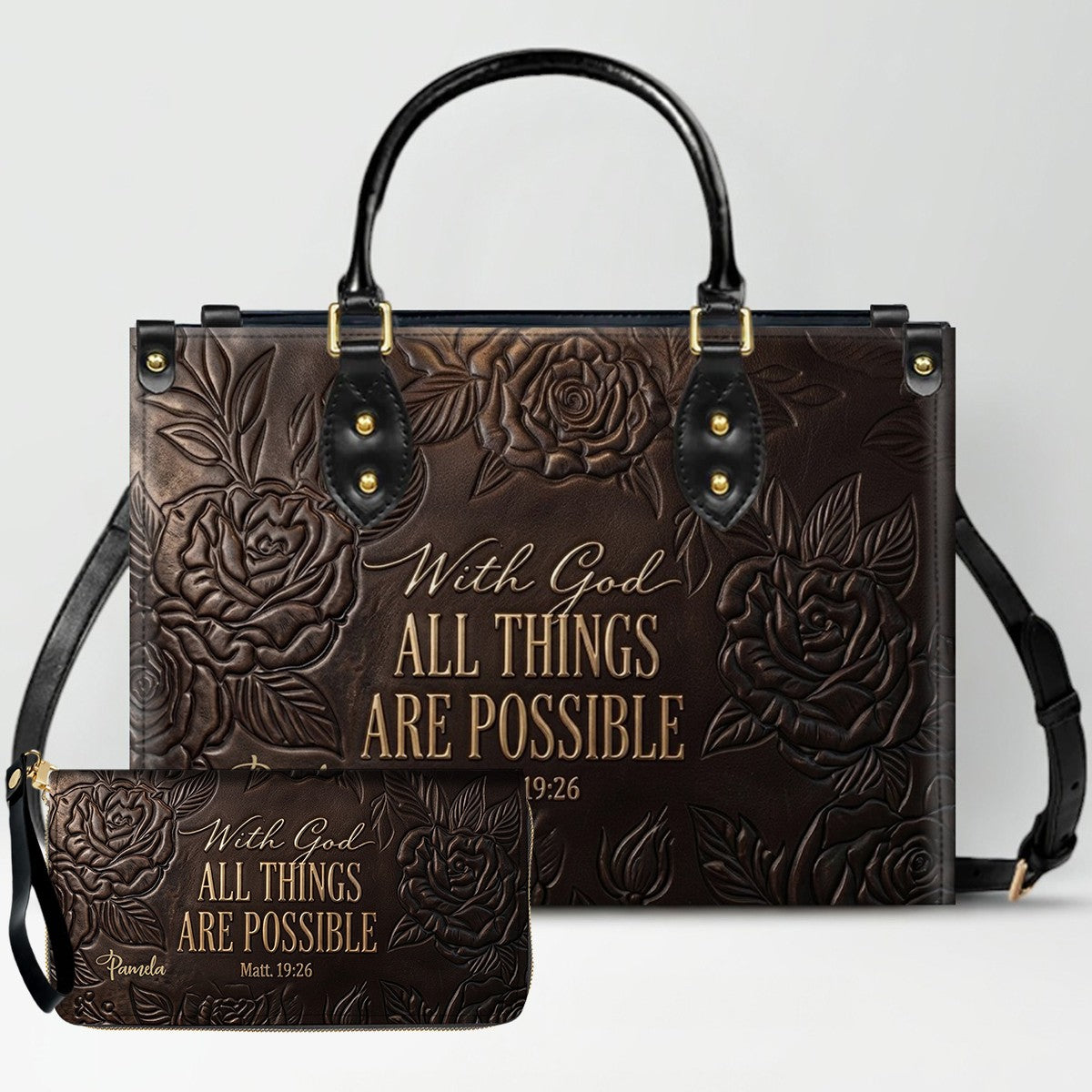 Personalized Leather Handbag with Bible Verse "With God All Things Are Possible" | CHRISTIANARTBAG 01073026