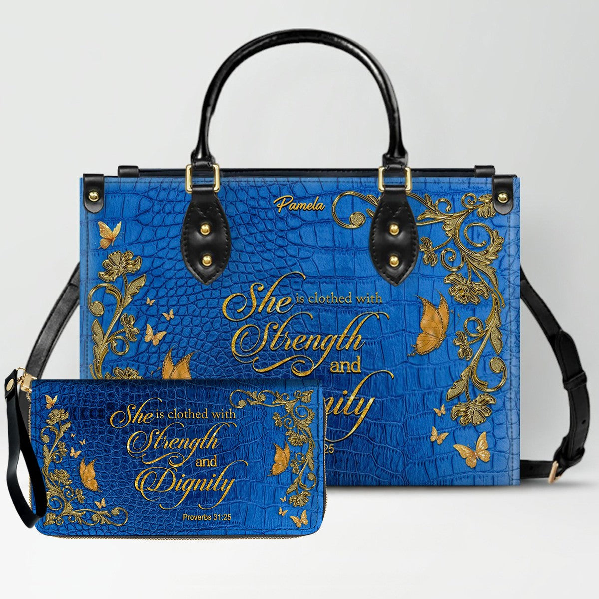 SET Personalized Leather Handbag with Long Wallet – Christian Bible Verse Bag | CHRISTIANARTBAG | Buy Handbag Get Wallet