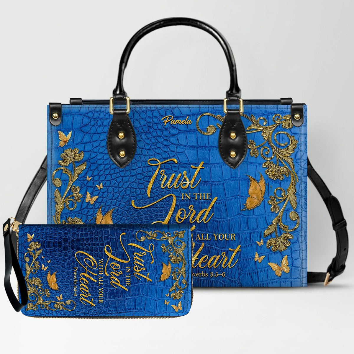 SET Personalized Leather Handbag with Long Wallet – Christian Bible Verse Bag | CHRISTIANARTBAG | Buy Handbag Get Wallet