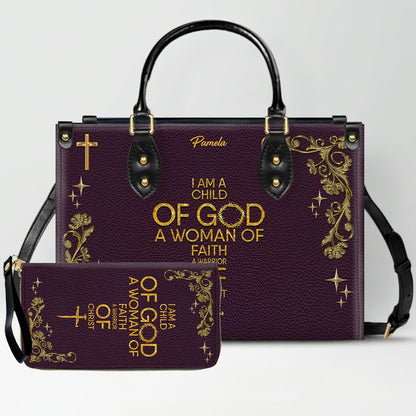 Personalized Leather Handbag & Long Wallet Set – Custom Name & Bible Verse | Elegant Christian Gift for Women