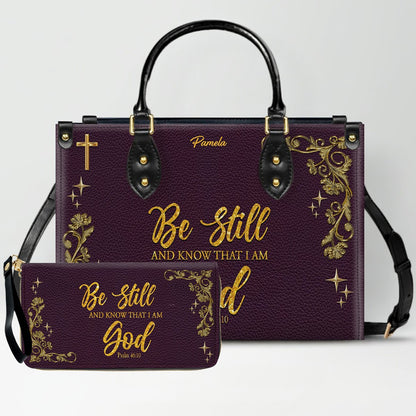 Personalized Leather Handbag & Long Wallet Set – Custom Name & Bible Verse | Elegant Christian Gift for Women