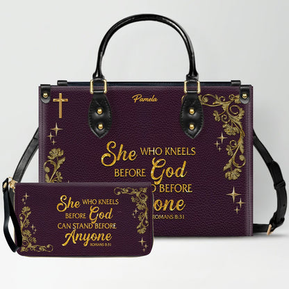 Personalized Leather Handbag & Long Wallet Set – Custom Name & Bible Verse | Elegant Christian Gift for Women