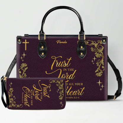 Personalized Leather Handbag & Long Wallet Set – Custom Name & Bible Verse | Elegant Christian Gift for Women